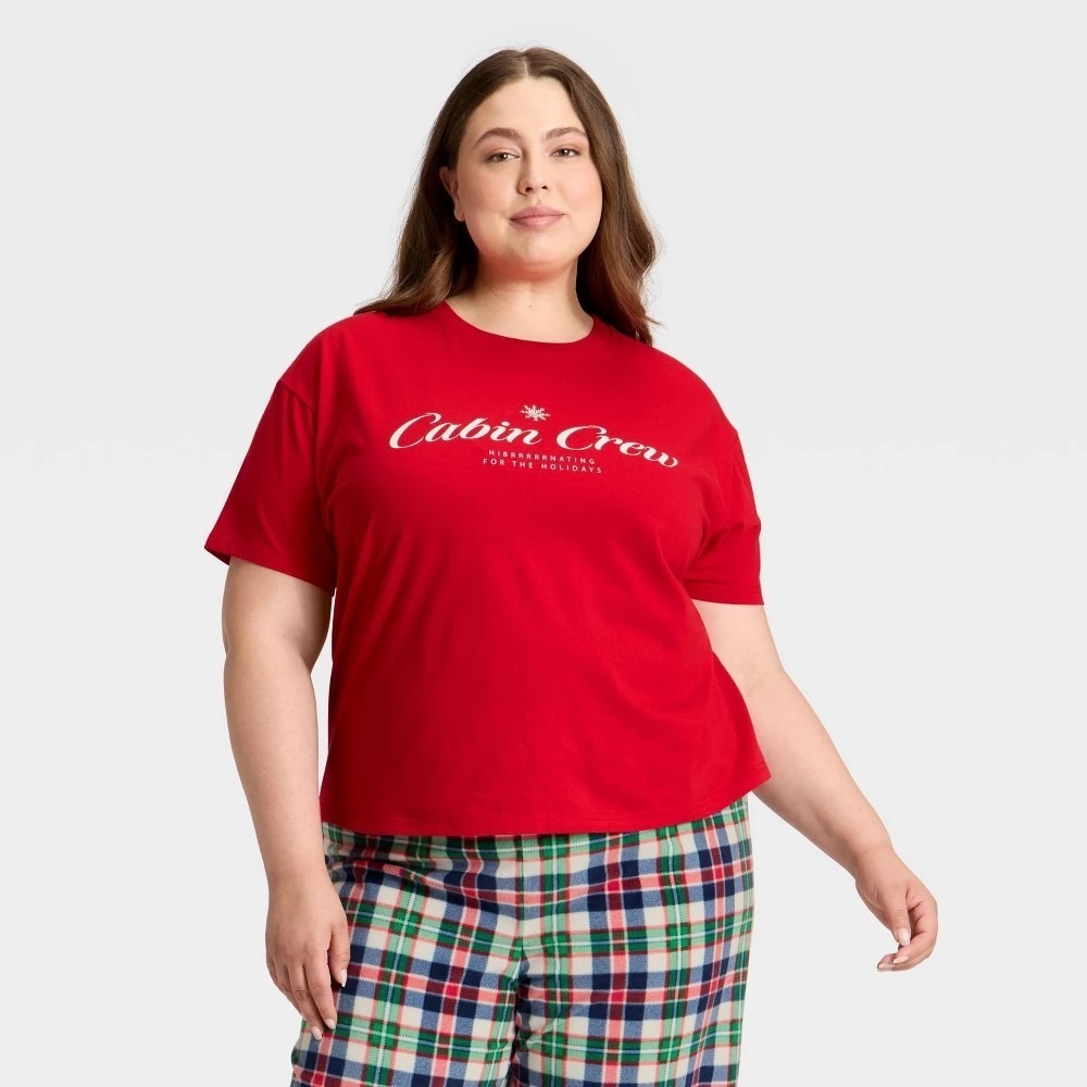 Wondershop Women's Cabin Crew Holiday Matching Pajama Shirt - Red 2X